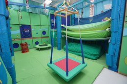 The Sensory Integration Room is furnished with equipment pertinent to the treatment of children’s Sensory Integration needs.